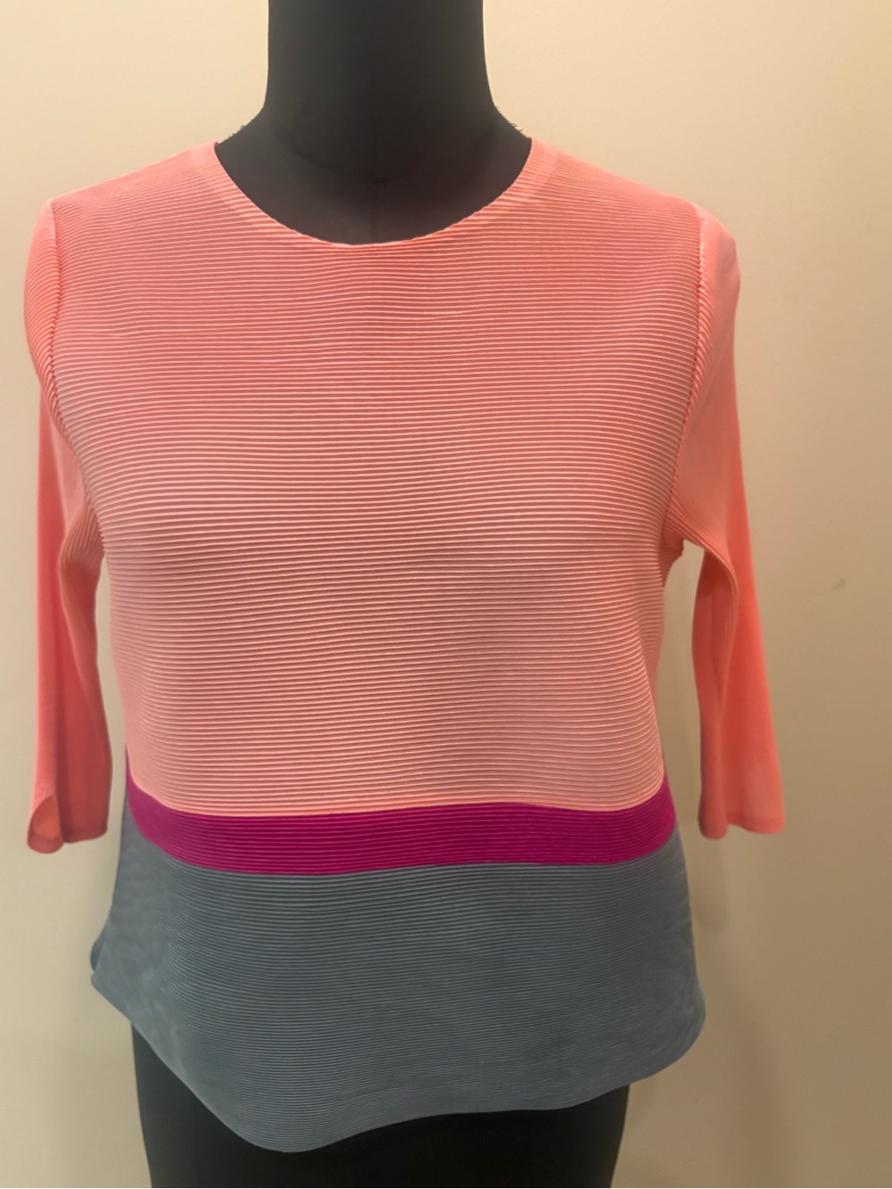 Colorblock Pink Crewneck pleated top